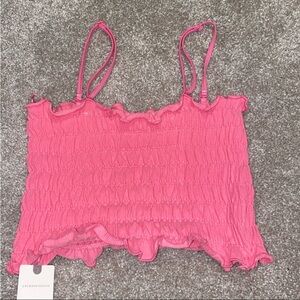Anthropologie Pink Camisole with Ruffled Hem and Scalloped Trim‎